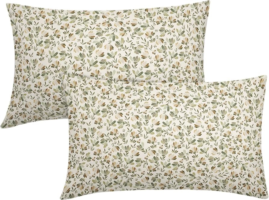 Spring Daisy Floral Lumbar Pillow Covers 12X20 In Sage Green Brown Beige Vintage Flowers Rectangl... | Amazon (US)