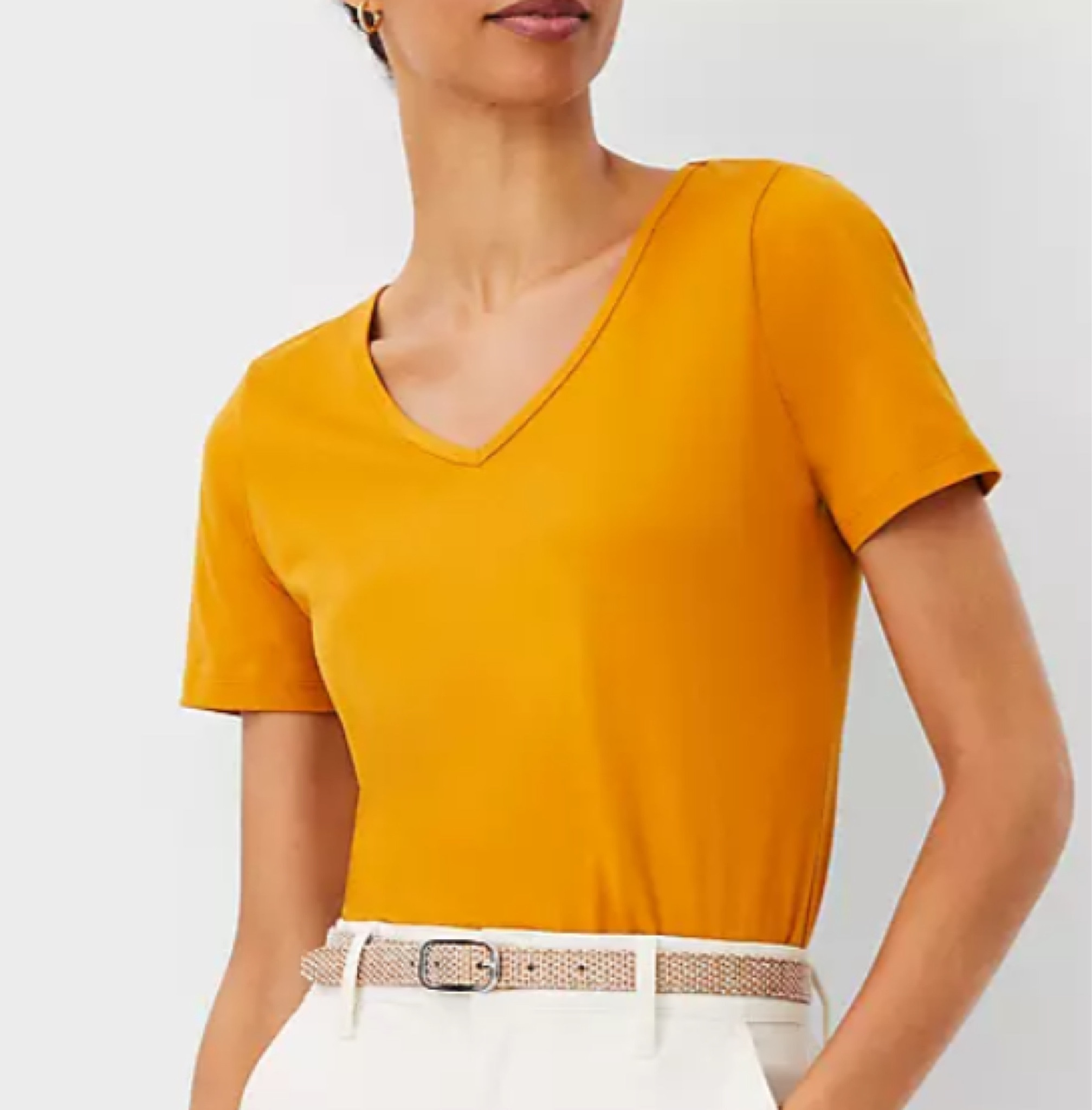 Pa cotton vneck tee in ‘Inca gold’ from Ann Taylor 
Saffron
House of colour / Autumn 

#LTKStyleTip #LTKFindsUnder50 #LTKFallSale