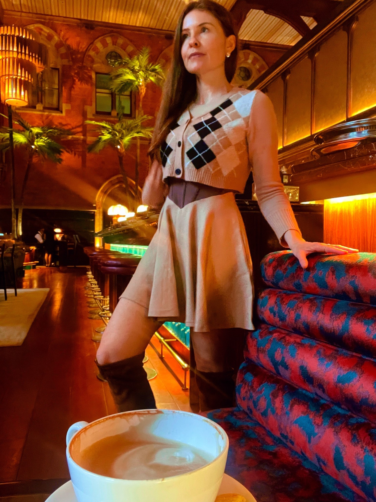 Love a mini argyle cardigan paired with knee high boots and a cute skirt .

#LTKstyletip #LTKluxury #LTKshoes