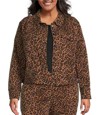 Skies Are Blue Plus Size Leopard Printed Long Sleeve Twill Jacket | Dillard's | Dillard's