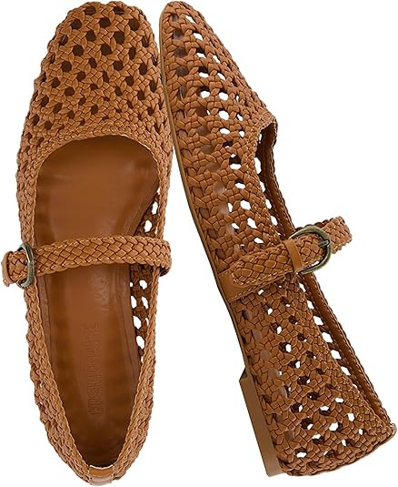 CUSHIONAIRE Weston Women’s Hand Woven Dressy Ballet Flats – Faux Leather Mary Jane with Adjus... | Amazon (US)