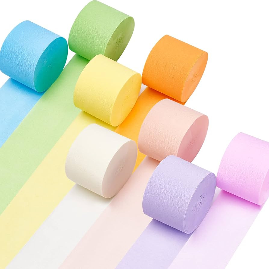 PartyWoo Crepe Paper Streamers 8 Rolls 656ft, Pack of Party Streamers in 8 Pastel Colors for Birt... | Amazon (US)