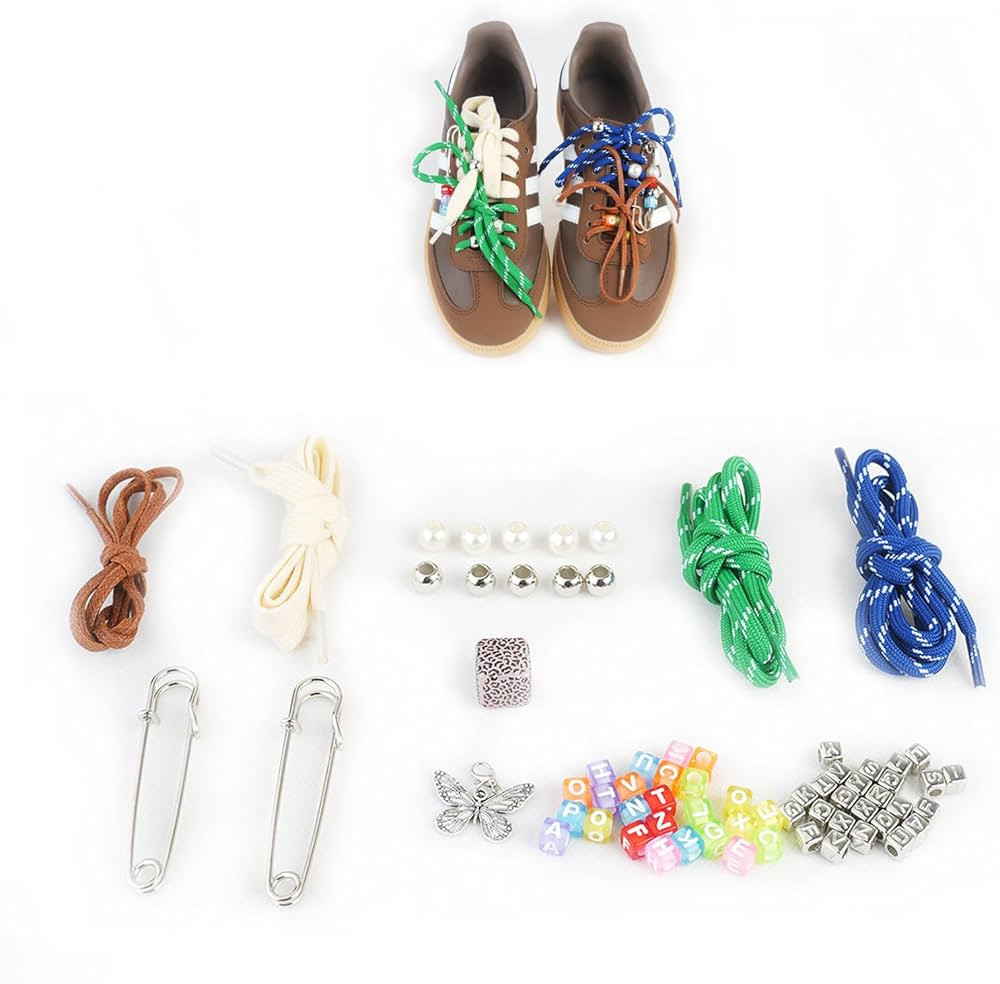 Retro-Inspired Sneaker Charms 60Pcs- Leather & Round Striped Shoelaces, Shoelace Charms & Shoe Ac... | Amazon (US)