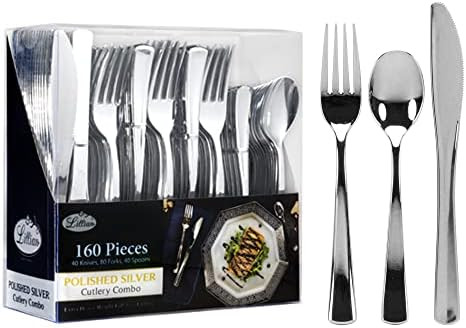 Plastic Cutlery Silverware Extra Heavyweight Disposable Flatware, Full Size Cutlery Combo, Polish... | Amazon (US)