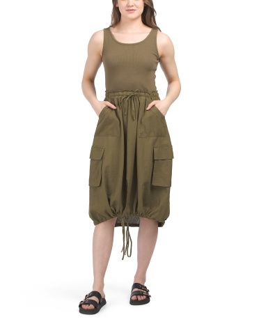 Linen Blend Drawstring Cargo Pocket Dress | TJ Maxx
