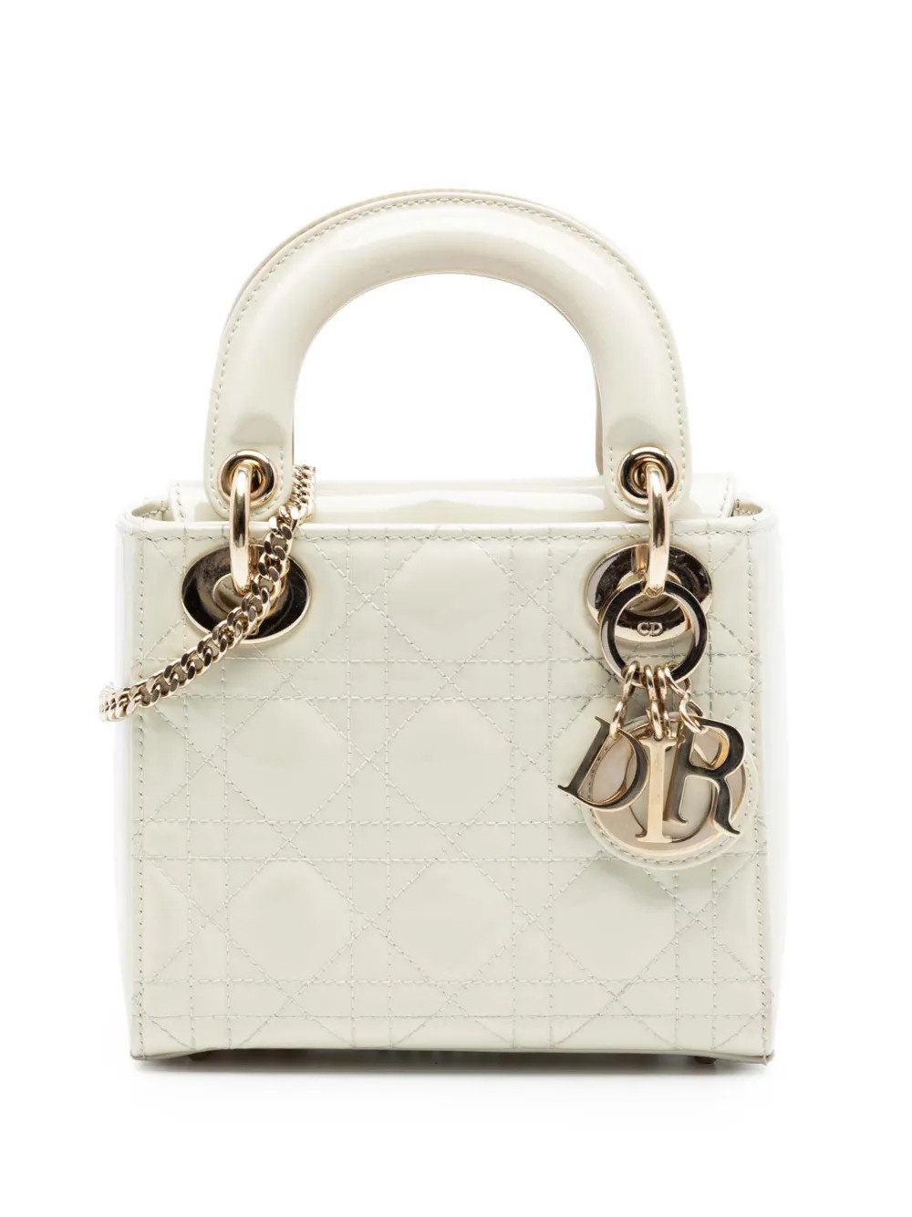 Christian Dior Pre-Owned 2023 Mini Patent Cannage Lady Dior satchel - White | Farfetch Global