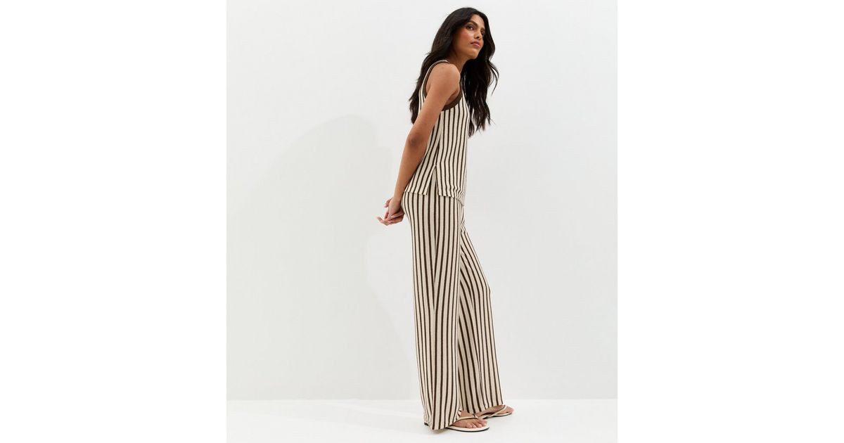 Brown Striped Soft Touch Trousers | New Look | New Look (UK)