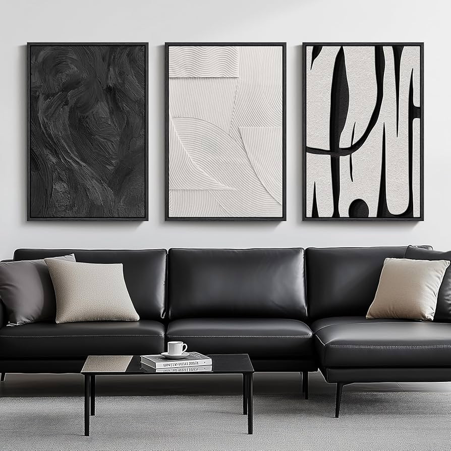 Large Framed Black and White Abstract Wall Art for Living Room, 3 Piece Big Modern Canvas Prints ... | Amazon (US)