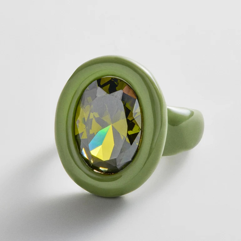 Joy Pop Cubic Zirconia Ring - Dark Green/Olive Green | BaubleBar