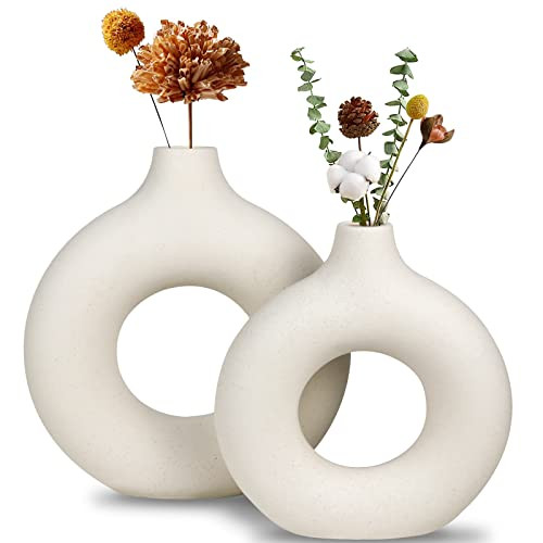 White Ceramic Vase, Modern Vase for Minimalist Decor, Hollow Round Matte Pampas Flower Vases for ... | Amazon (US)
