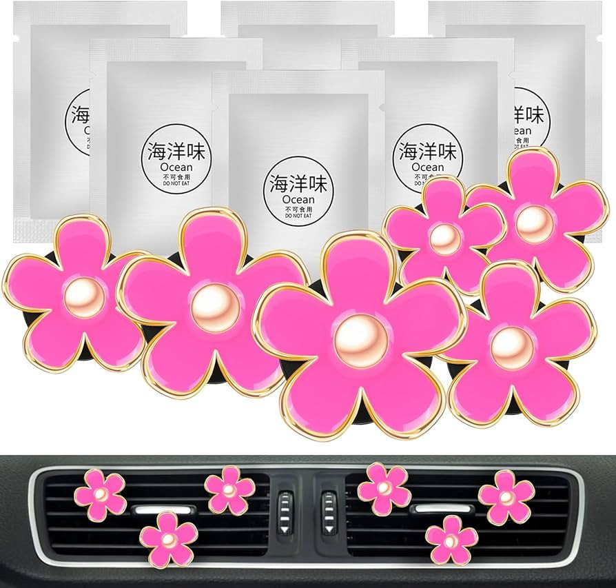 Cute Pink Car Accessories for Women Teens Girls 6pcs Boho Flowers Cars Air Fresheners Vent Clips ... | Amazon (US)