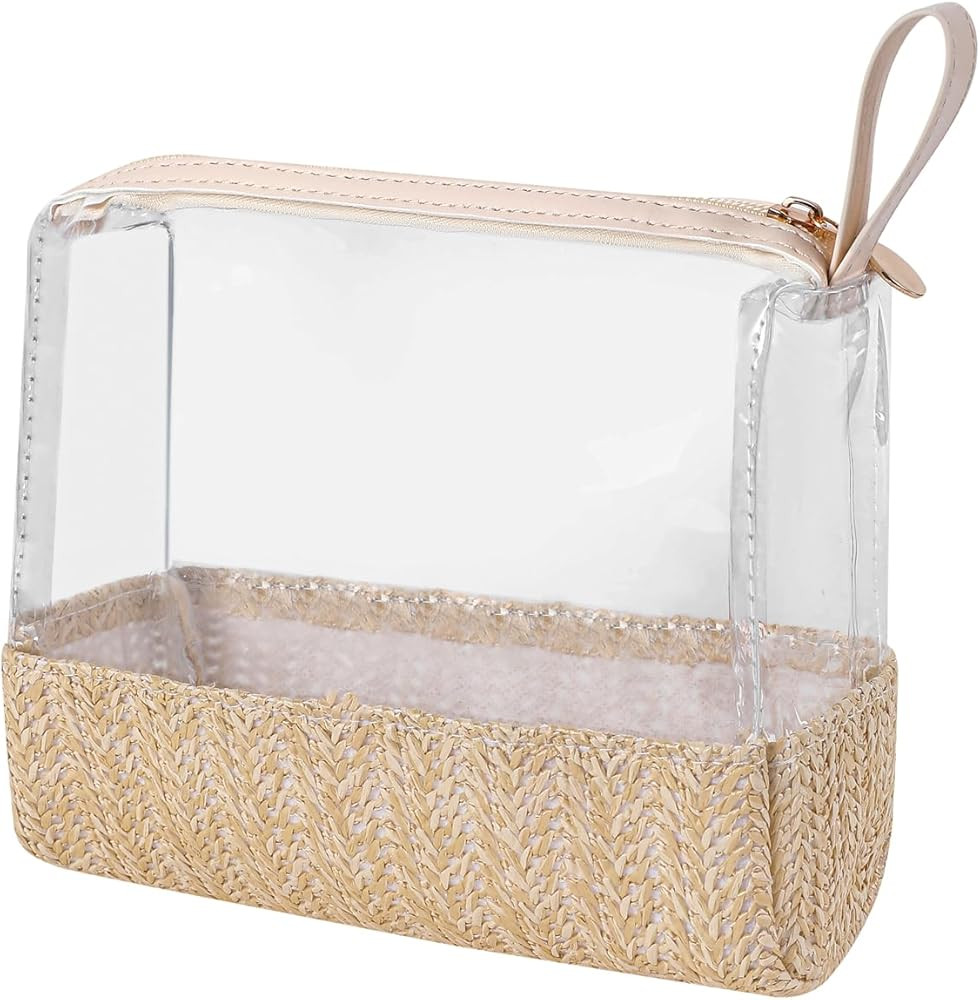 Boho Small Clear PVC Waterproof Makeup Bag with handle, Transparent Zipper Cosmetic Bag for Trave... | Amazon (US)