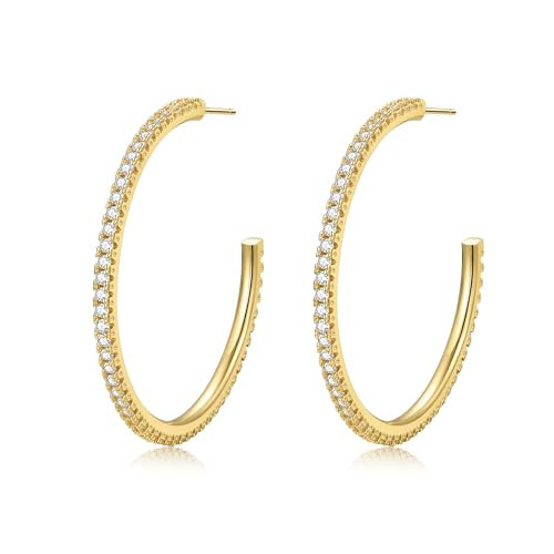Gold Rhinestone Hoop Earrings Large Gold Hoop Earrings Cubic Zirconia Thin Rhinestones Round Sparkly with Crystals for Womens | Amazon (US)
