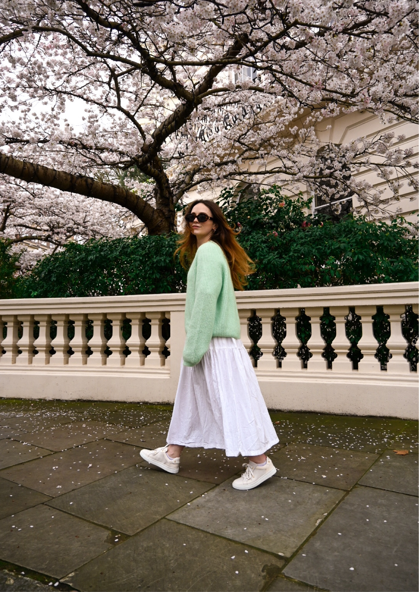 The perfect outfit for those colder spring days - Hush green knit, Uniqlo white midi dress, LK Bennett trainers and Céline sunglasses 🕶️ 

#LTKeurope #LTKSeasonal
