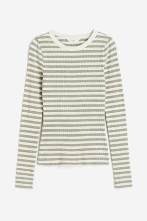 Ribbed Jersey Top - White/striped - Ladies | H&M US | H&M (US + CA)