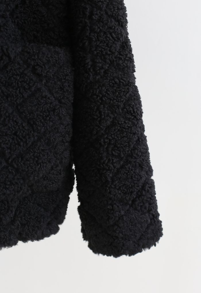 Diamond Faux Fur Coat with Flap Bag in Black | Chicwish