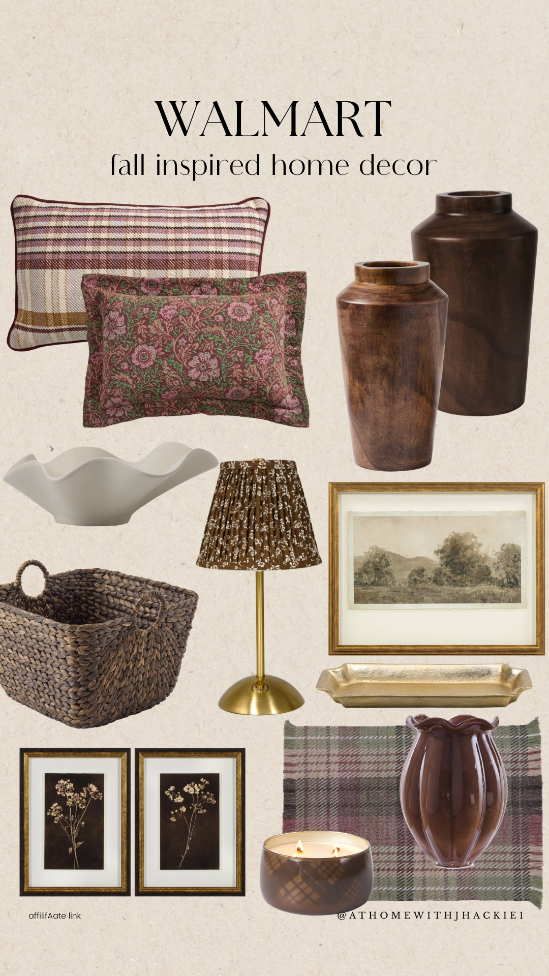 Walmart fall decor, Walmart home decor, Walmart fall home decor, fall inspired home decor, affordable fall decor, Walmart home finds, fall decorating ideas, traditional fall decor, vintage inspired fall decor, cozy fall home, plaid fall pillow, floral fall pillow, burgundy home decor, brown home decor, fall throw pillows, decorative wood vases, brown decorative vase, woven basket, fall storage basket, scalloped bowl, decorative bowl, pleated lampshade, floral lampshade, brass table lamp, vintage landscape art, framed landscape art, botanical wall art, brass tray, plaid throw blanket, brown glass vase, fall candle, moody fall decor, English country decor, collected home decor, warm traditional interiors

#LTKSeasonal #LTKHome