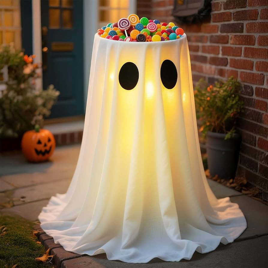 USB Powered Halloween Ghost Candy Bowl Stand w/ 8-Mode Remote LED Lights | Amazon (US)