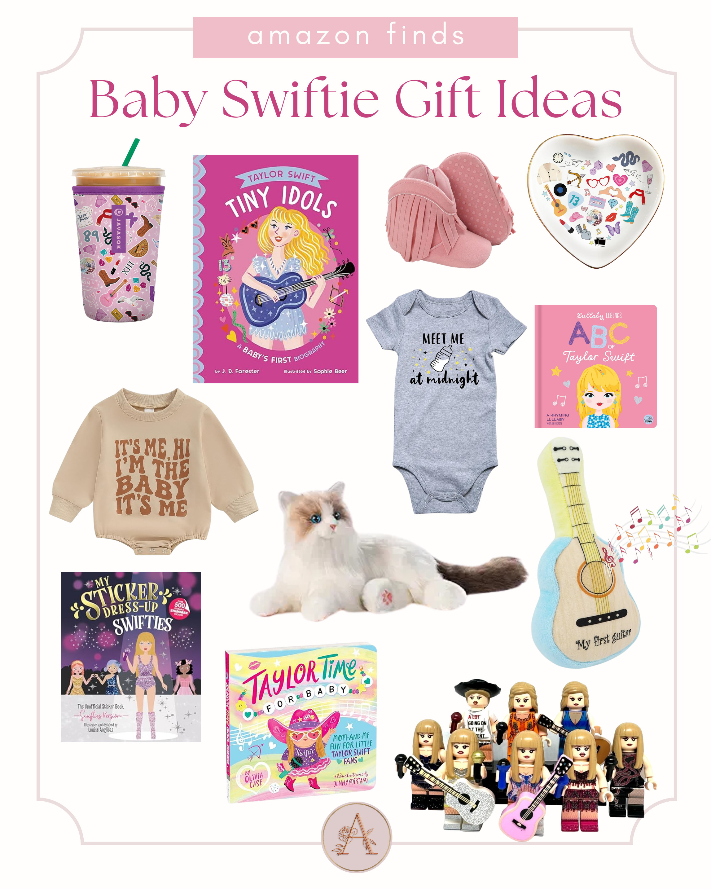 Baby Swiftie Amazon Gift Guide 🎶💗
Rounded up the sweetest Taylor Swift baby gifts—Tiny Idols baby book, “It’s Me, Hi I’m the Baby” onesie, baby moccasins, musical plush guitar, sticker/dress-up books, Swiftie board books, and soft plush toys. These make perfect baby shower gifts, newborn presents, or first-birthday ideas for little Swifties. Shop all the Swiftie baby must-haves below! 🌈🍼 

 #LTKGiftGuide