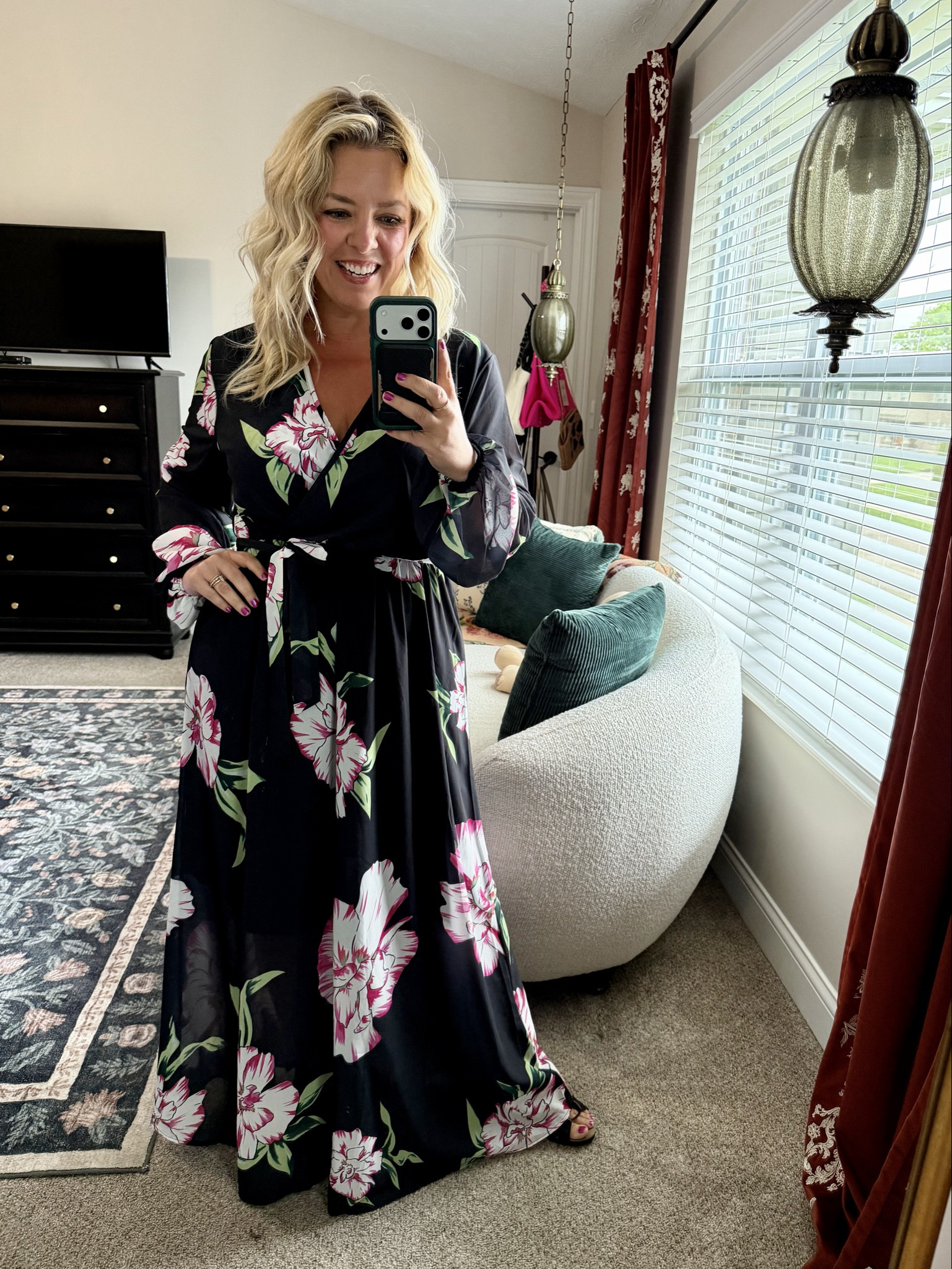 Stunning black floral maxi dress! It's sheer so you can wear it in the summer even though it's long sleeve AND it's also lined to the knee! Amazon! I sized down to a medium in this from my usual lg & I am 5'2" for ref. 

 

#LTKOver40 #LTKMidsize #LTKPetite