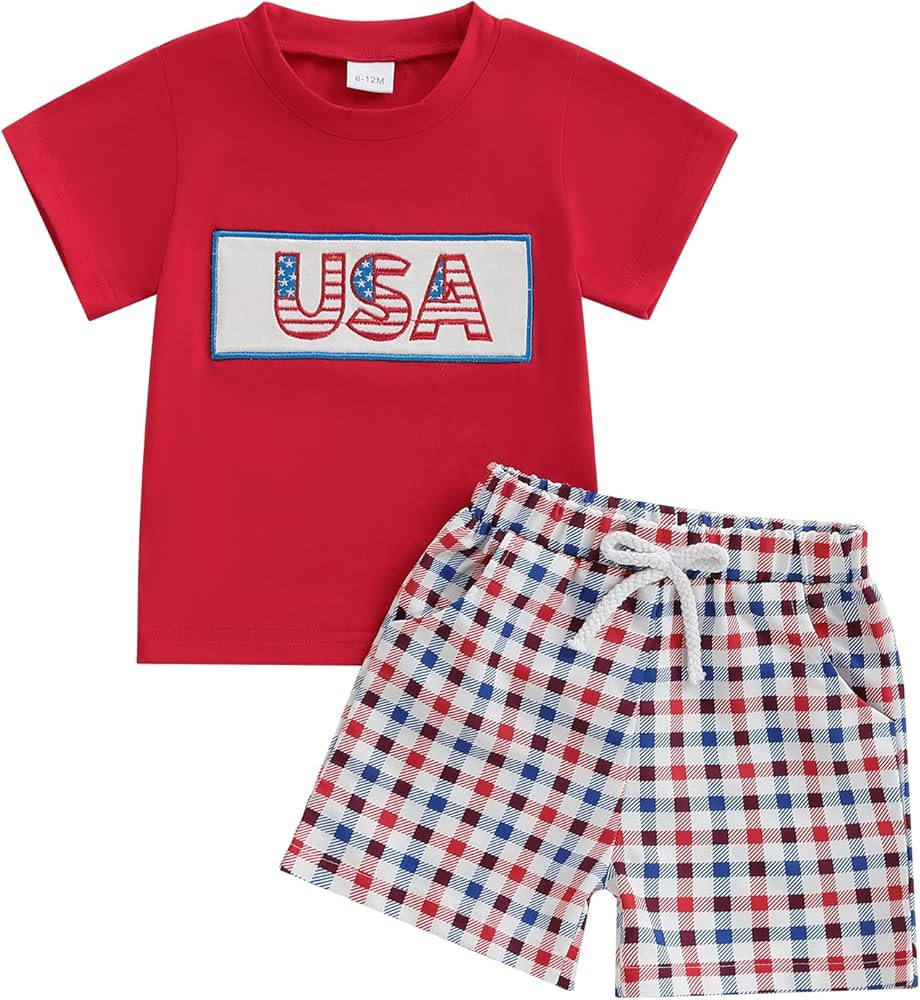 Kuriozud 4th Of July Baby Boy Outfit Toddler American Flag T Shirt Shorts Set Fourth Of July Summ... | Amazon (US)