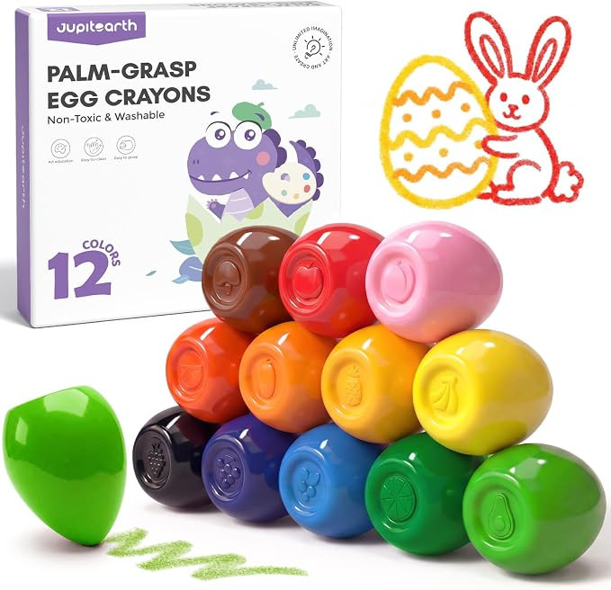 JUPITEARTH 12 Colors Egg Crayons for Toddlers 1-3, Palm-Grasp Non Toxic Jumbo Washable Crayons fo... | Amazon (US)