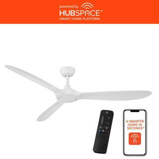 Tager 60 in. Smart Indoor/Outdoor Matte White Ceiling Fan without Light with Remote Powered by Hu... | The Home Depot