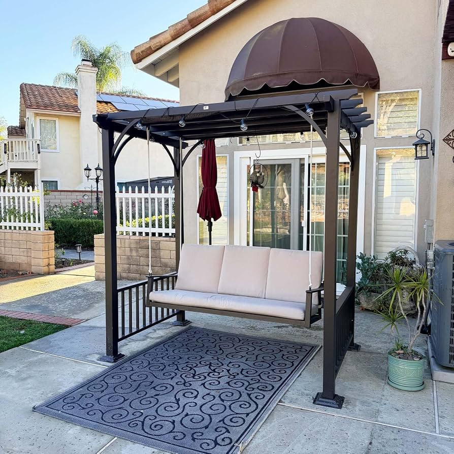 PURPLE LEAF 3-Seat Porch Swing Outdoor Metal Pergola Swing Bed Hanging Cloud Swing Chair with Sta... | Amazon (US)