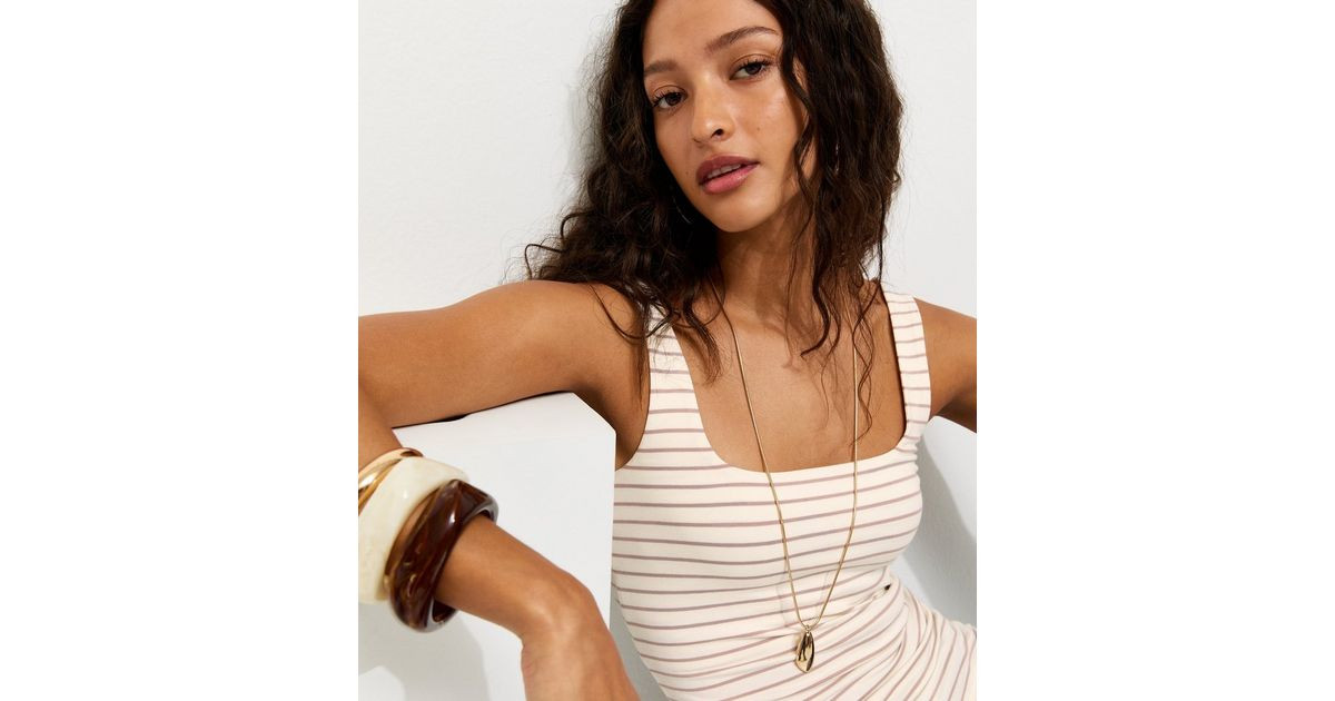 White Striped Square Neck Vest | New Look | New Look (UK)