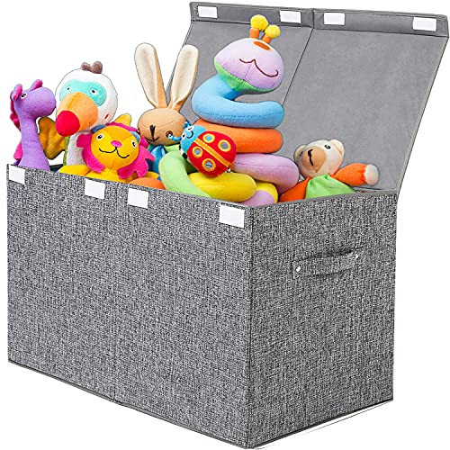 popoly Large Toy Box Chest with Lid, Collapsible Sturdy Toy Storage Organizer Boxes Bins Baskets for Kids, Boys, Girls, Nursery, Playroom, 25"x13" x16" (Linen Gray) | Amazon (US)