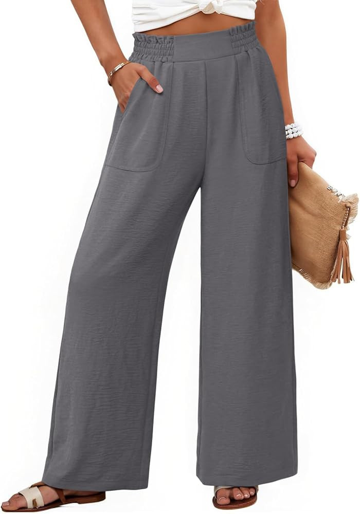 NIMIN Women Wide Leg Palazzo Pants High Waisted Casual Lounge Pants 2026 Summer Beach Vacation Ou... | Amazon (US)