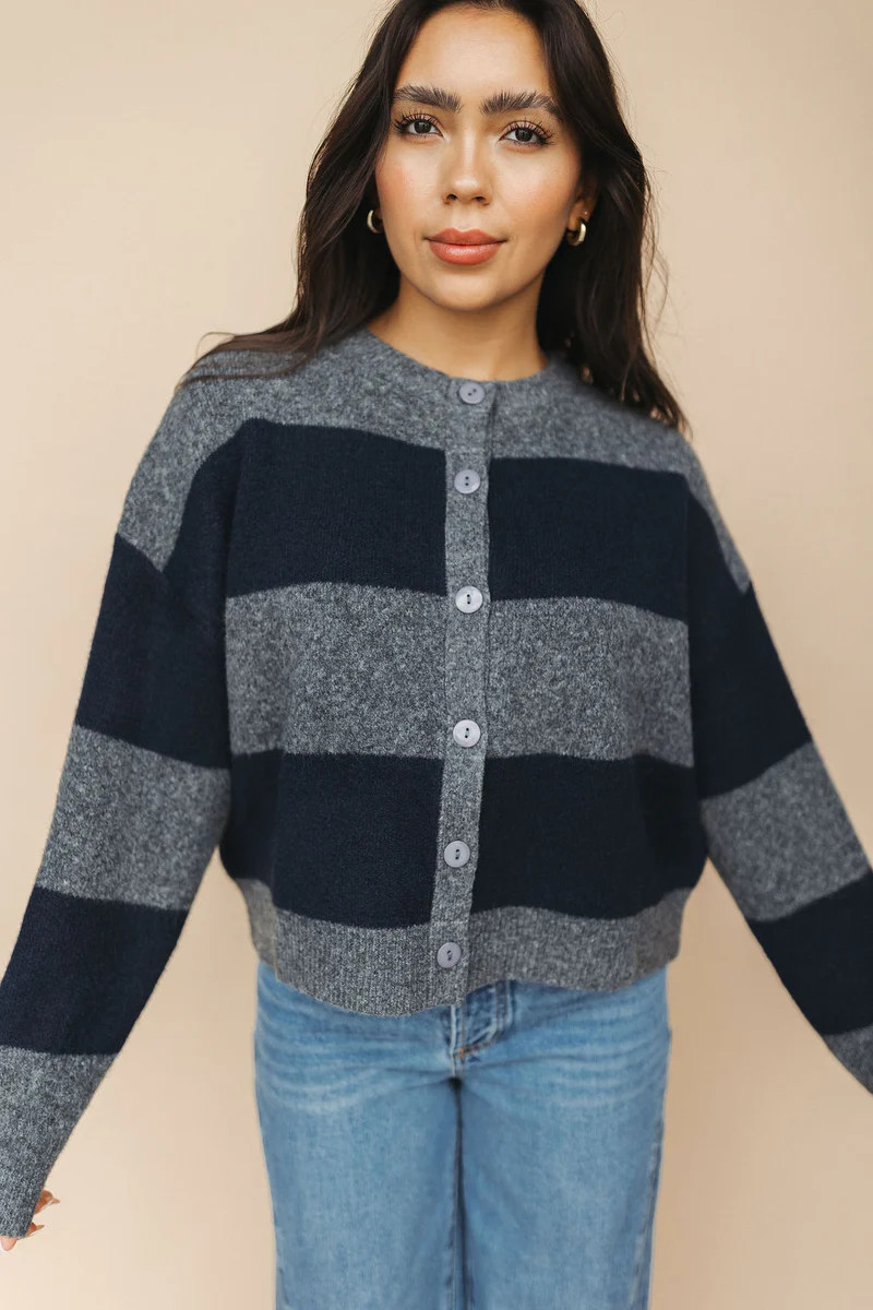 Jace Stripe Cardigan in Navy | Henly