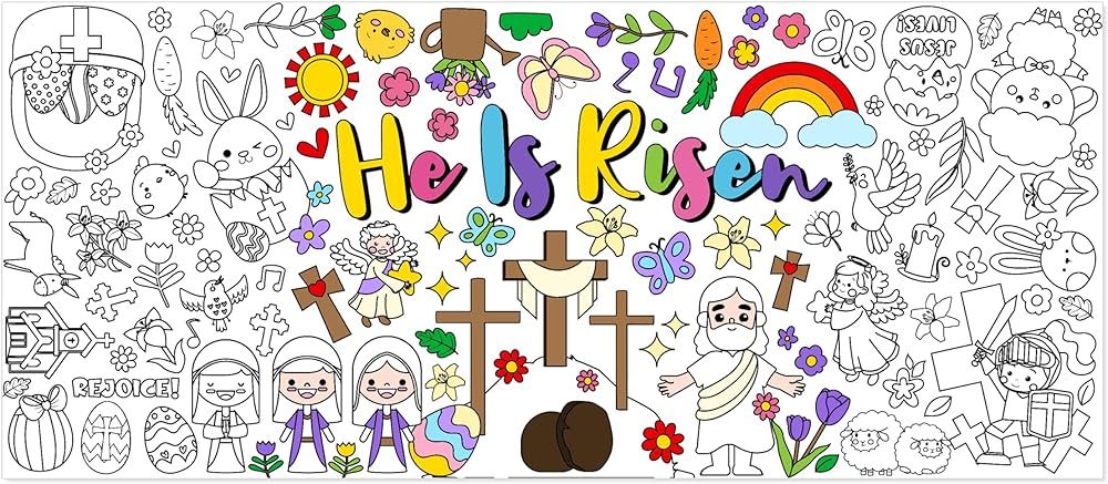 X1zuue Easter He is Risen Giant Coloring Poster for Kids Huge Religious Theme Blank Paper Banner ... | Amazon (US)