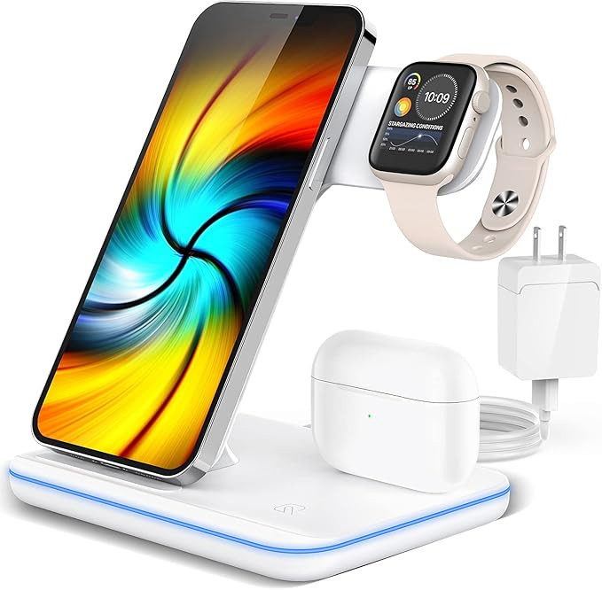 Amazon.com: Wireless Charging Station, 2021 Upgraded 3 in 1 Wireless Charger Stand with Breathing... | Amazon (US)