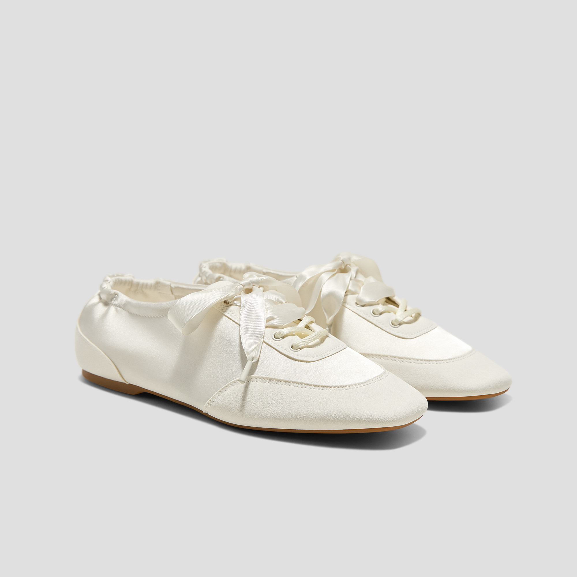 VIVAIA Square-Toe Lace-Up Satin Sneakerina (Cristina)|LIGHT GOLD|US 10.5 | VIVAIA