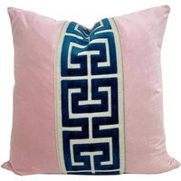 Light Pink Velvet Pillow Cover With Large Navy Greek Key Trim | Etsy (US)