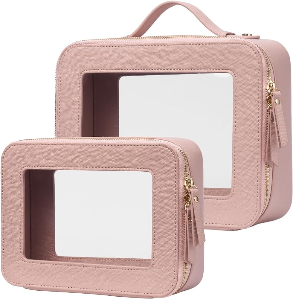 Popvibe Clear Makeup Bag Travel Cosmetic Case Transparent Toiletry Bag with Zipper, Portable Make... | Amazon (US)