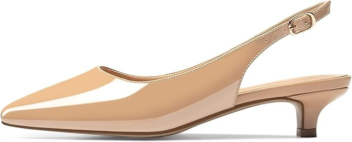 YODEKS Women's Kitten Heels Pumps Pointed Toe Slingbacks Mid Heel Spring Sandals Dress Shoes | Amazon (US)