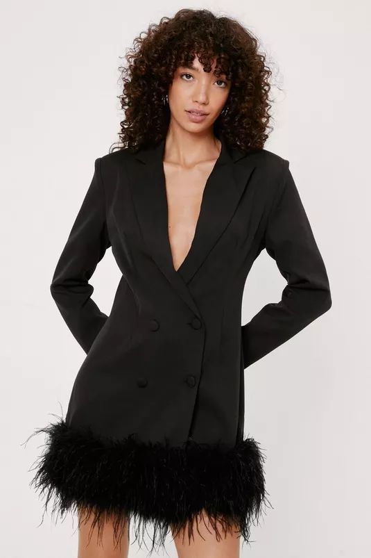 Feather Hem Double Breasted Blazer Dress | Nasty Gal (US)