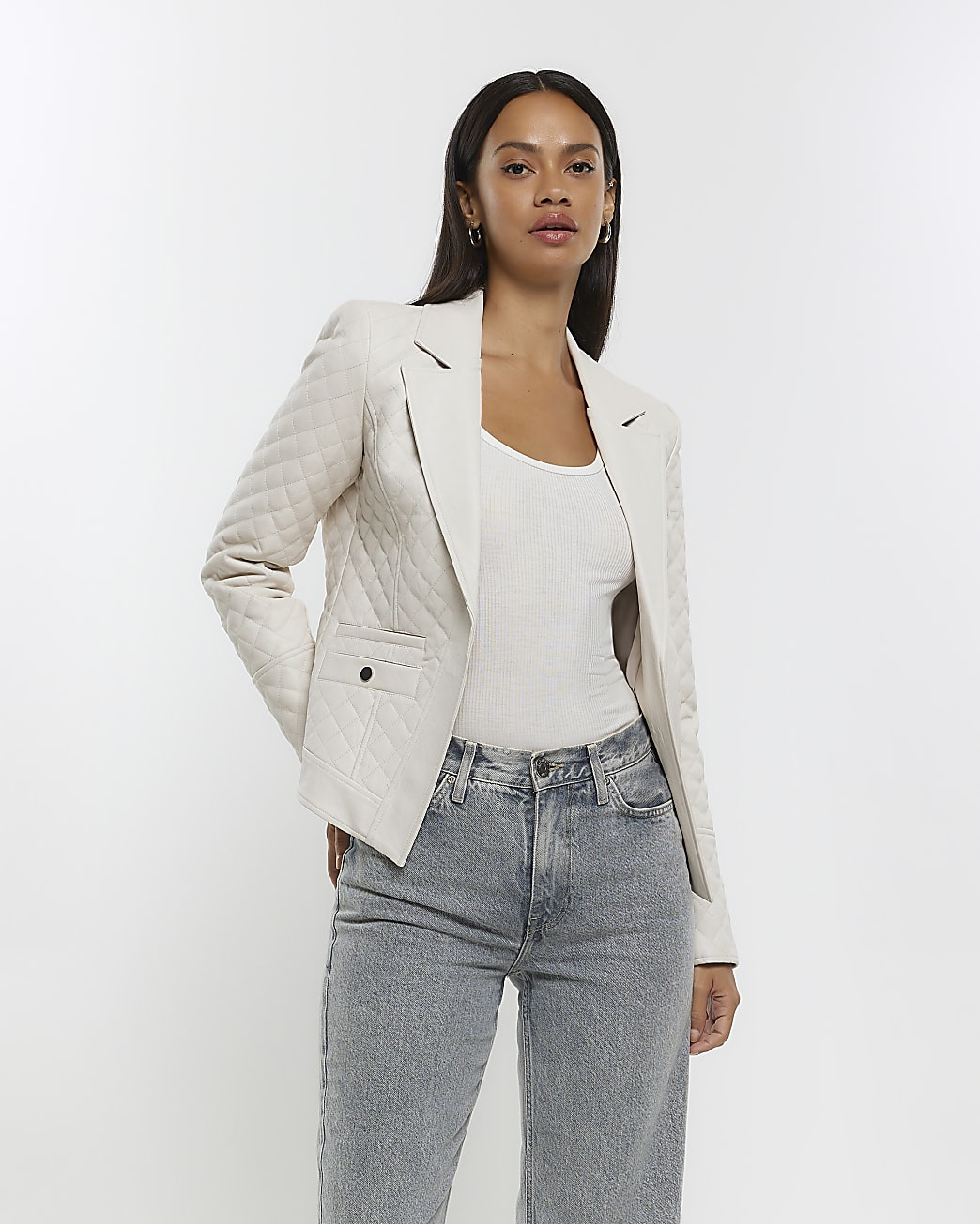 Stone faux leather quilted blazer | River Island (UK & IE)