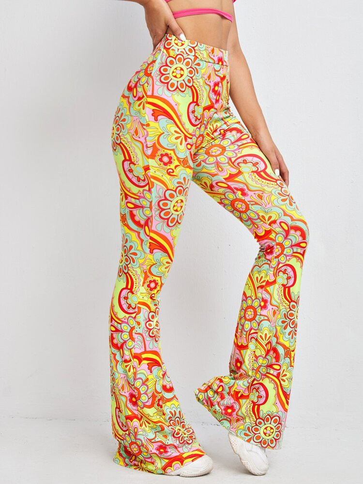 SHEIN Floral Print Flare Leg Pants | SHEIN