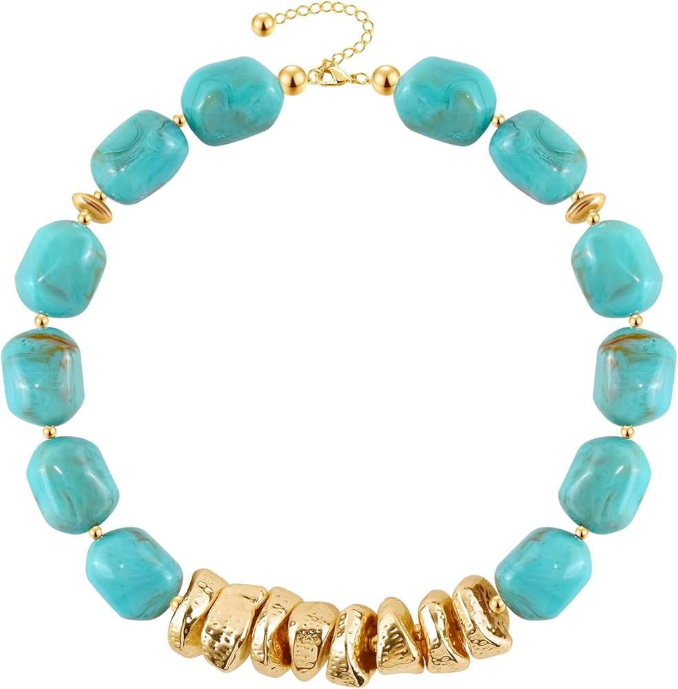 VIBILIA Boho Beaded Chunky Necklace for Women, Colorful Large Square Bead Choker, Trendy Y2K Summ... | Amazon (US)