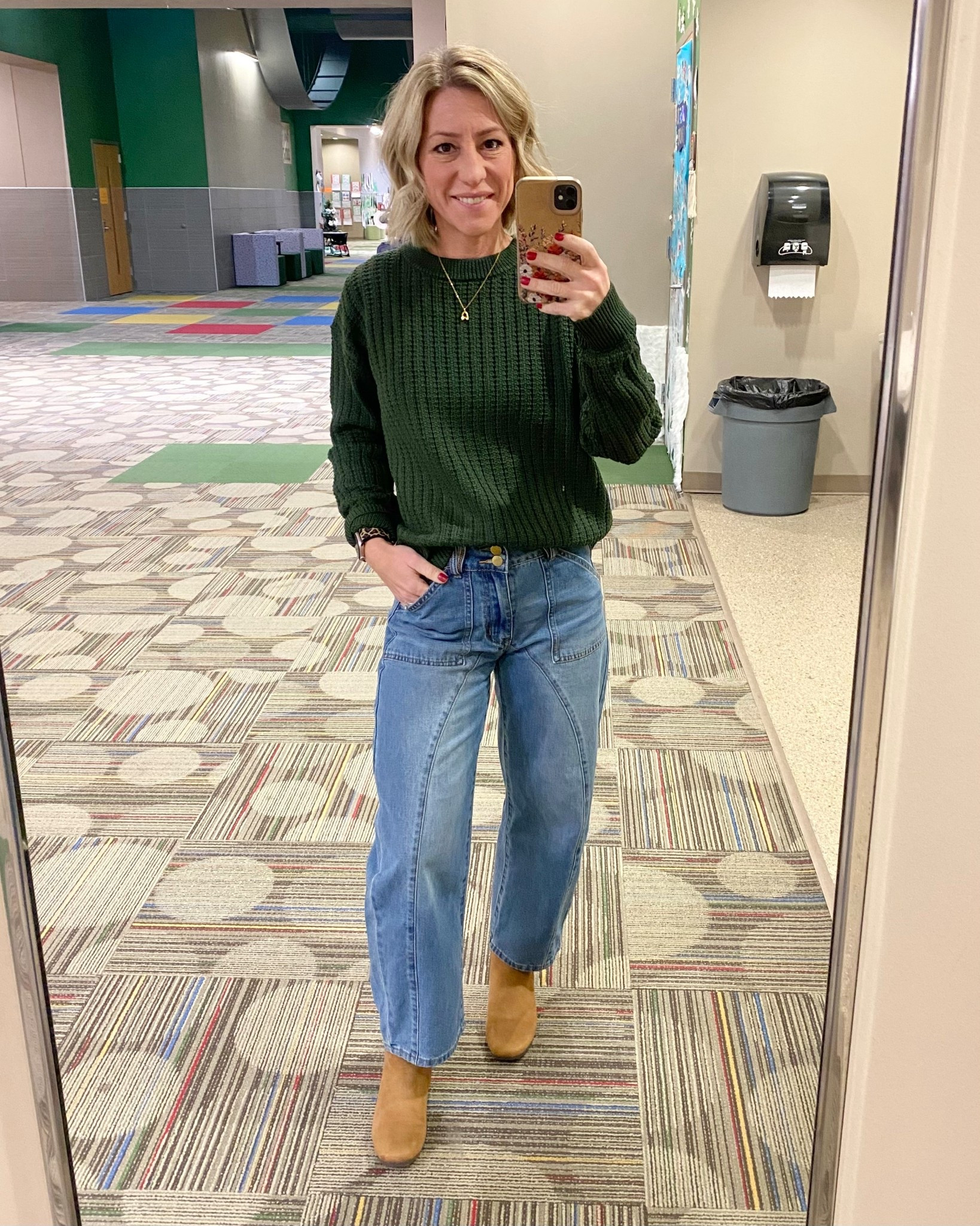 My sweater is marked down to $8.80 but sizes are limited. However, the pink one I also snagged is $6 and has more size options. Will be fun for Valentines week! My barrel jeans would be cute sized up like the model  
