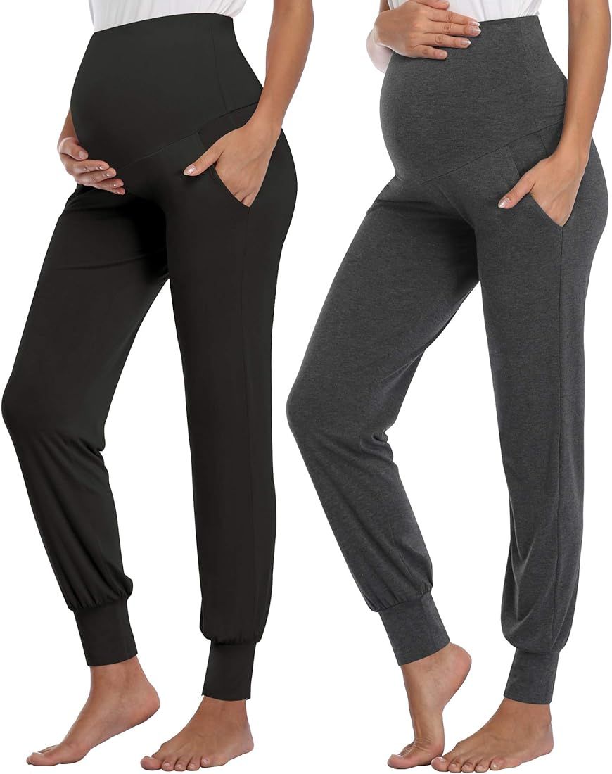 Women's Maternity Pants Stretchy Lounge Workout Pants Casual Loose Comfy Pregnancy Joggers with P... | Amazon (US)