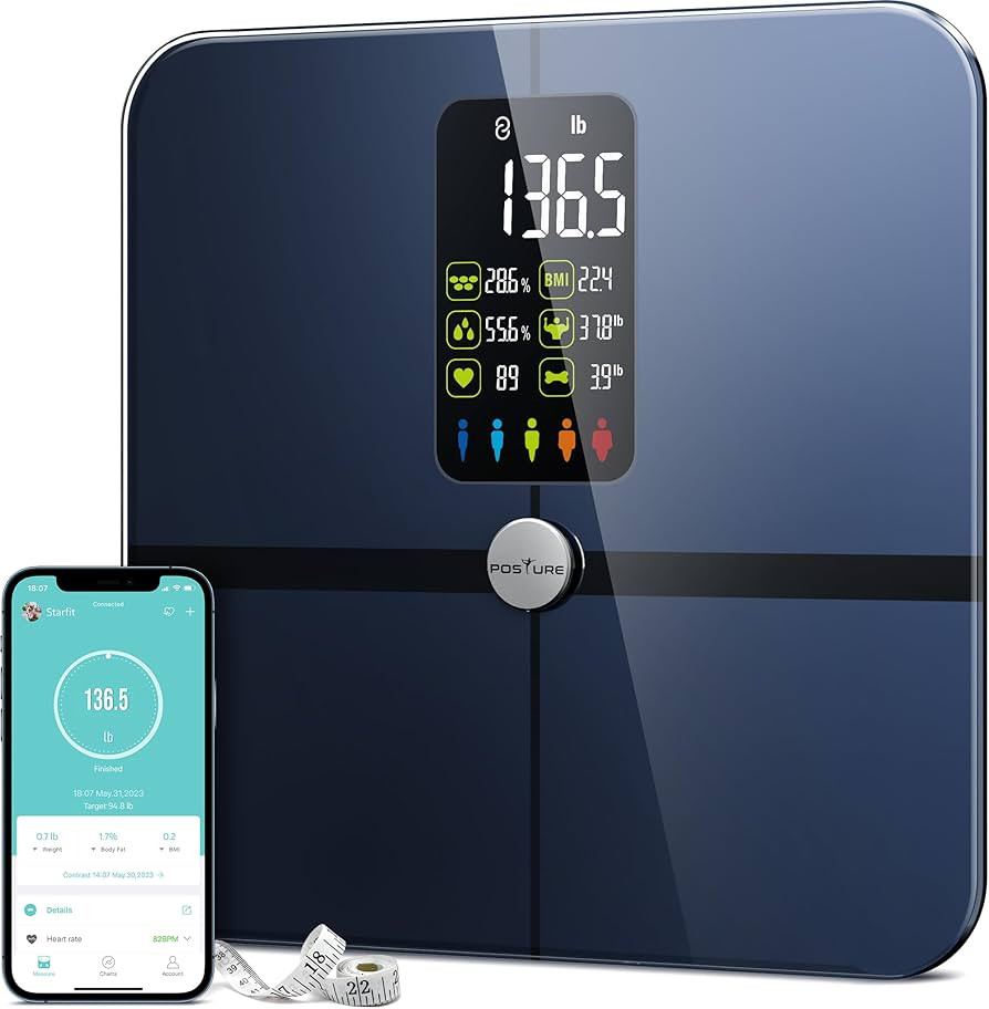 Body Fat Scale, Posture Extra Large Display Digital Bathroom Wireless Weight Scale Composition Analyzer with Heart Rate Heart Index & Body Shape Index with Free APP 400Lb Black | Amazon (US)