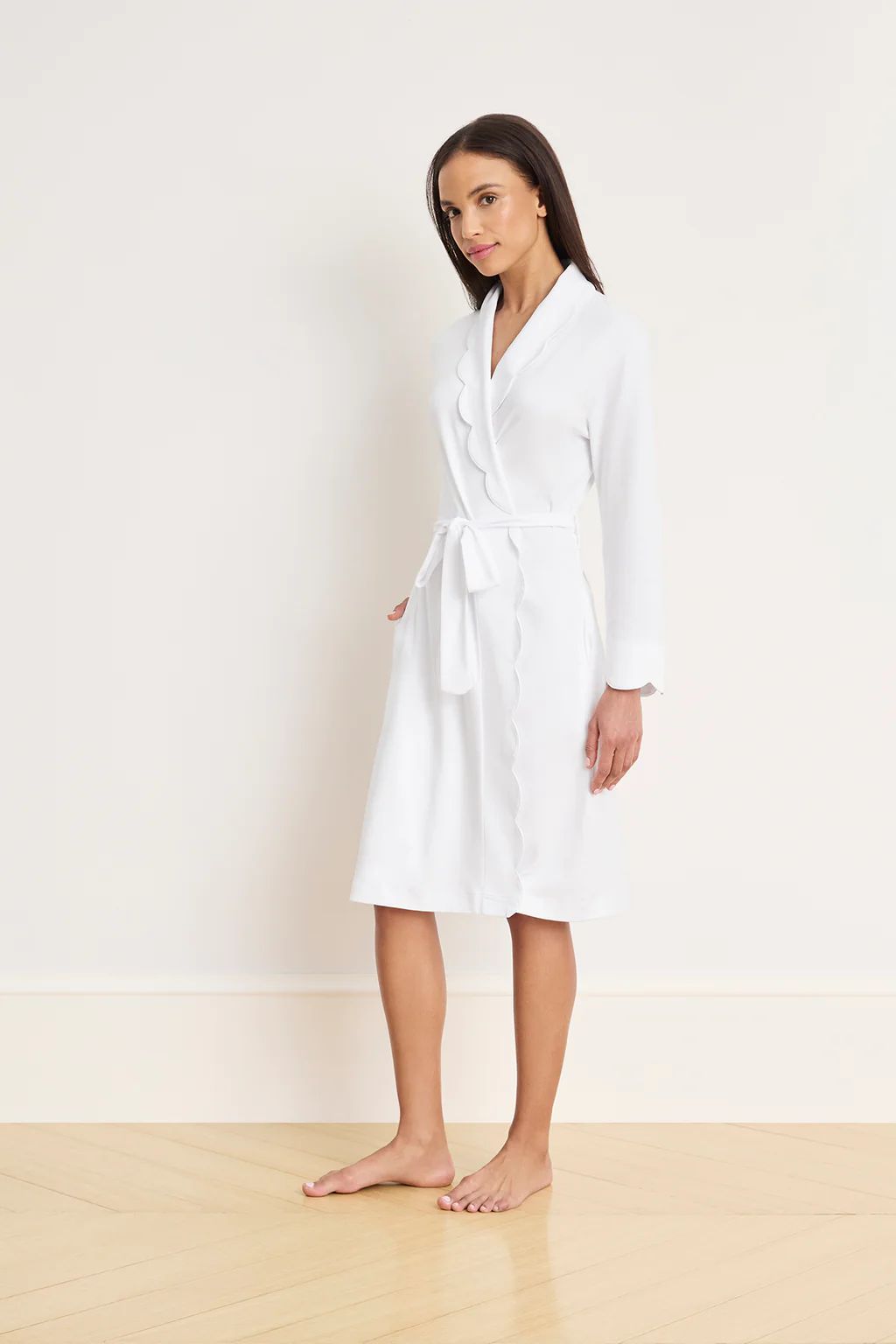 Pima Scallop Robe in White | Lake Pajamas