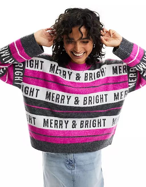 ASOS DESIGN Christmas sweater in slogan stripe | ASOS (Global)
