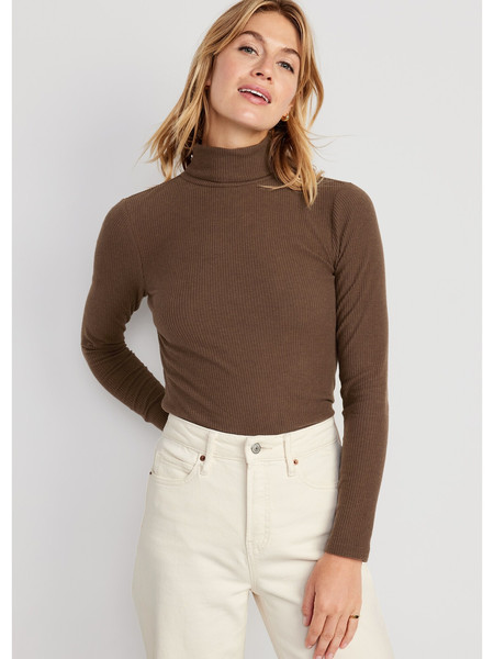 Fitted Plush Rib-Knit Turtleneck for Women | Old Navy (US)