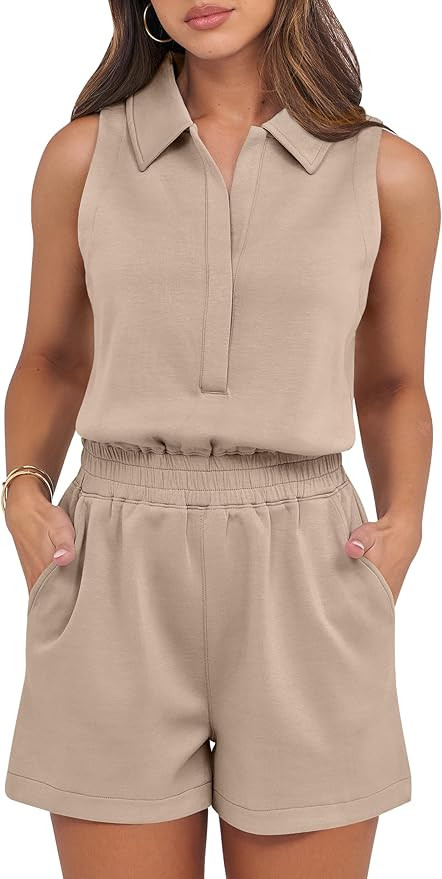 ANRABESS Romper for Womens 2026 Summer Dressy Casual Sleeveless V Neck One Piece Short Jumpsuit L... | Amazon (US)