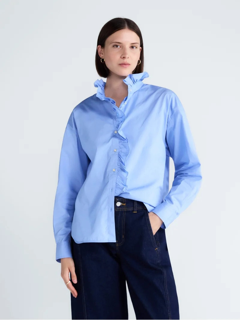 Free Assembly Women's and Women's Plus Ruffle Neck Cotton Top, Sizes XS-4X | Walmart (US)
